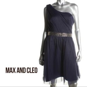 Max & Cleo NEW Navy One-Shoulder Knee-Length Cocktail Dress, M, NWT